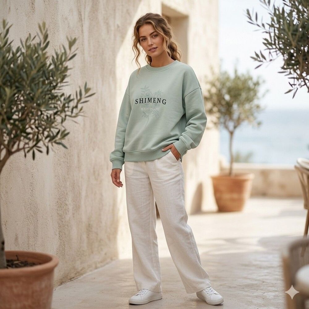 Shimeng West Coast Embroidered Mint Green Women's Sweatshirt Size Small/Medium